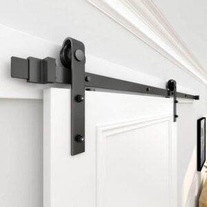 WINSOON 6.6FT Single Sliding Barn Door Hardware Roller Track Kit with Handles Brushed Nickel with Sliding Barn Door Handles Brushed Nickel