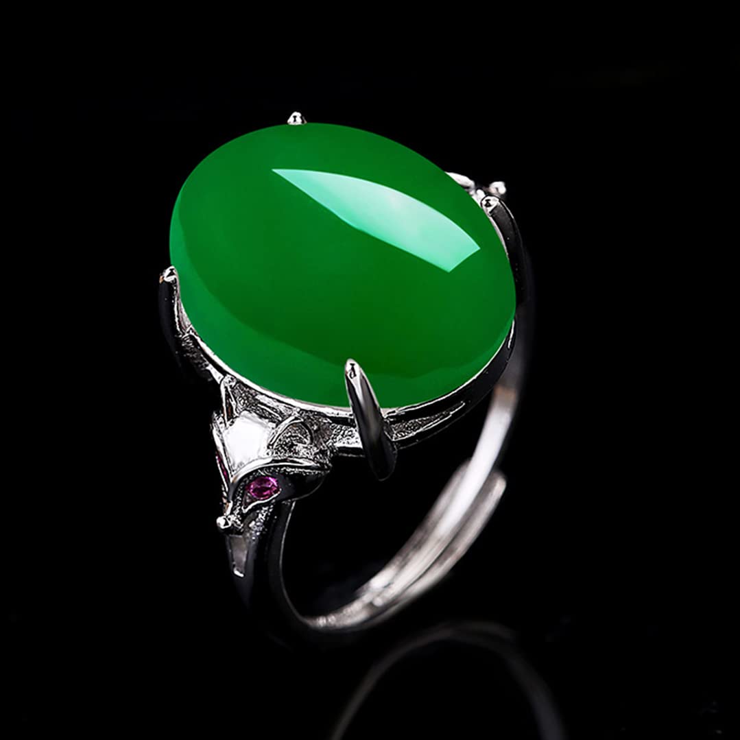 MYLYAHY S925 Sterling Silver Natural Solid Onyx Stone Ring for Women,Cubic Zirconia Eyes Fox/Flower Engraved Agate Stone Rings for Women,Adjustable Handmade Women Turkish Ring Jewelry (Fox_B)