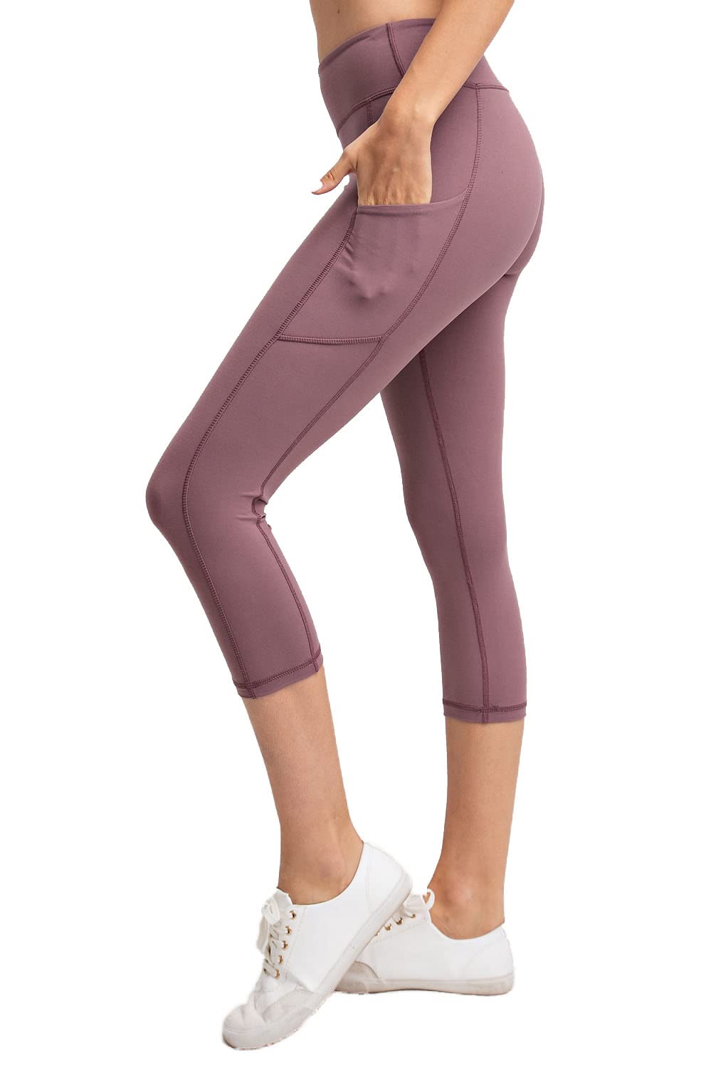 Hype Up Women's High Waisted Buttery Super Soft Capri Length Activewear Leggings with Side Pockets (S-3X)