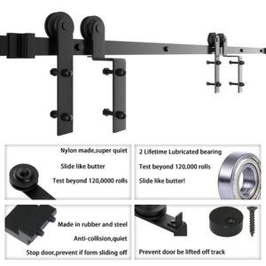 WINSOON 8FT Single Track Bypass Sliding Barn Door Hardware Kit for Double Doors with 2PCS 12 Inch Sliding Barn Door Handles Black Hardware