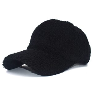 Warm-Winter-Fuzzy-Baseball-Caps-Women-Men-Fluffy-Teddy-Fleece Faux-Lamb-Wool-Basellball-Hat Black