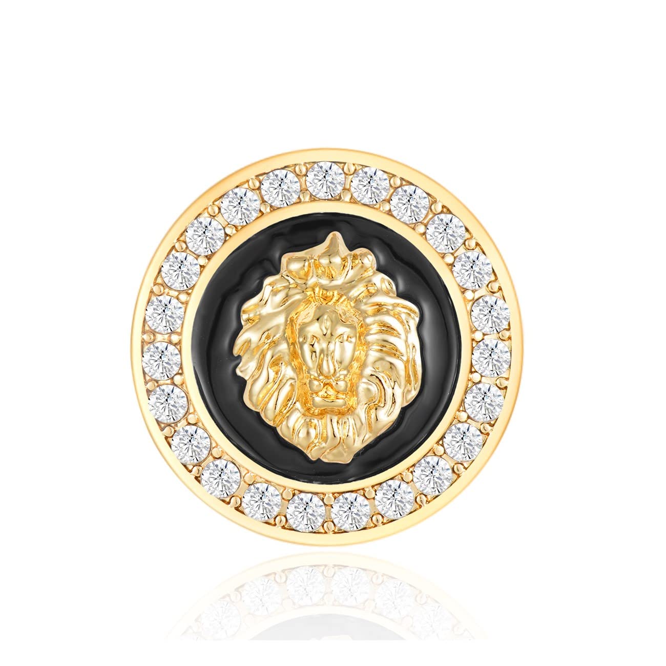 Aononu Hip Hop Adjustable Band Gold Statement Lion Head Ring Women's Engagement Sparkly Crystal Cocktail Club Party Costume Jewelry (Black-02) (AO00012-13)