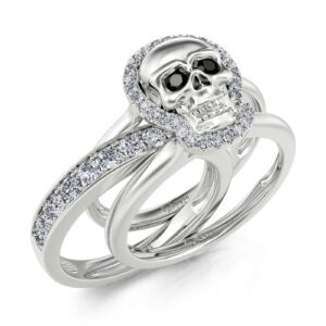 jeulia skull engagement ring sets sterling silver interchangeable promise eternity band rings diamond with cubic zirconia wedding engagement anniversary promise bridal jewelry with gift box, silver,