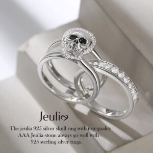 Jeulia Skull Engagement Ring Sets Sterling Silver Interchangeable Promise Eternity Band Rings Diamond with Cubic Zirconia Wedding Engagement Anniversary Promise Bridal Jewelry with Gift Box, silver,