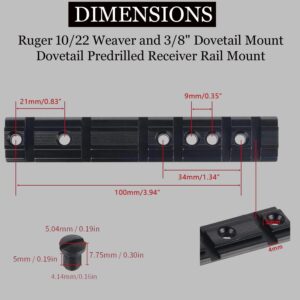 GOTICAL Ruger 10/22 Weaver and 3/8" Dovetail Mount Dovetail Predrilled Receiver Rail Mount Adapter (Black) (Rugar Rail with 30 mm Low Profile Rings)