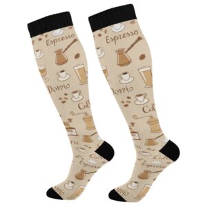 xigua Coffee Cups Compression Socks 20-30mmHg Knee High Stockings for Sport Nursing - 1 Pair