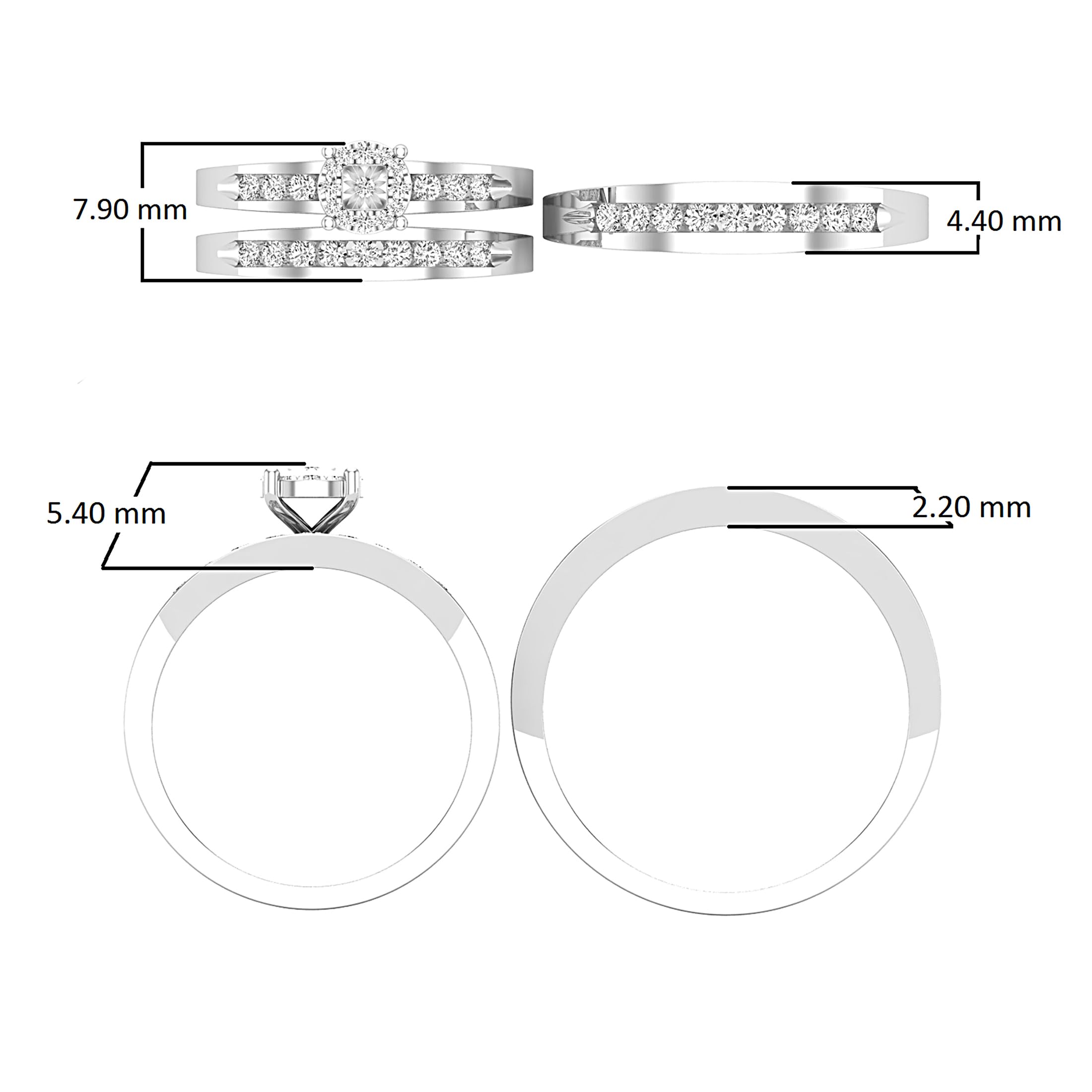 Dazzlingrock Collection 0.49 Carat Round Lab Grown White Diamond Cluster Wedding Trio Ensemble Set in in 925 Sterling Silver, Women Size 7.5 and Men Size 10