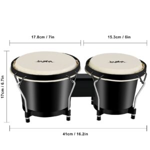 VANPHY Bongo Drum Set for Kids Beginners Natural Adult Bongos with Tuning Wrench Transparent Bongo Drums 6" and 7" Tunable Percussion bongo drum Natural Animal Hides Metal (Black)