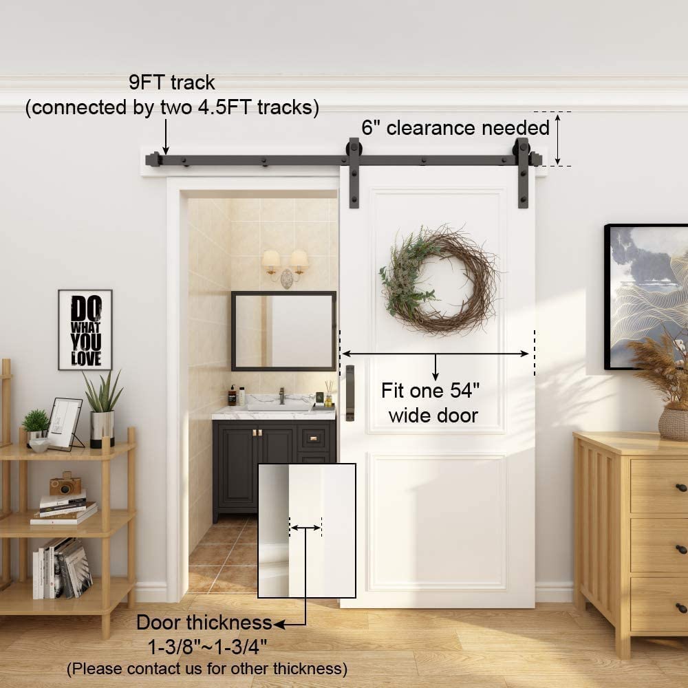 WINSOON 9FT Single Sliding Barn Door Hardware Roller Track Kit with Simple Sliding Barn Door Handle