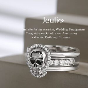 Jeulia Skull Engagement Ring Sets Sterling Silver Interchangeable Promise Eternity Band Rings Diamond with Cubic Zirconia Wedding Engagement Anniversary Promise Bridal Jewelry with Gift Box, silver,