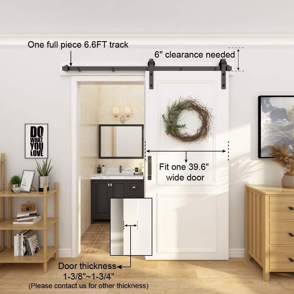 WINSOON 6.6FT Single Sliding Barn Door Hardware Roller Track Kit with Handles Brushed Nickel with Sliding Barn Door Handles Brushed Nickel