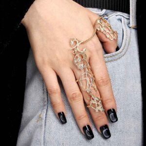 Obmyec Boho Finger Ring Hand Chain Gold Knuckle Ring Bracelets Punk Leaf Ring Harness Bracelet for Women (Gold)