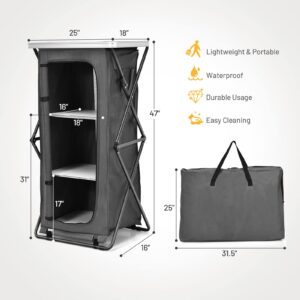 Giantex Folding Camping Storage Cabinet with 3 Shelves and Carry Bag, Portable Outdoor Camping Organizer Kitchen Table, Quick Set-up for BBQ Camping Picnic Backyard, Compact Pop-Up Cupboard, 47''H