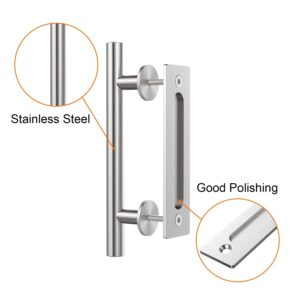 WINSOON Black 9FT Single Door Kit with 12" Sliding Barn Door Handles Brushed Nickel