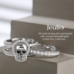 Jeulia Skull Engagement Ring Sets Sterling Silver Interchangeable Promise Eternity Band Rings Diamond with Cubic Zirconia Wedding Engagement Anniversary Promise Bridal Jewelry with Gift Box, silver,