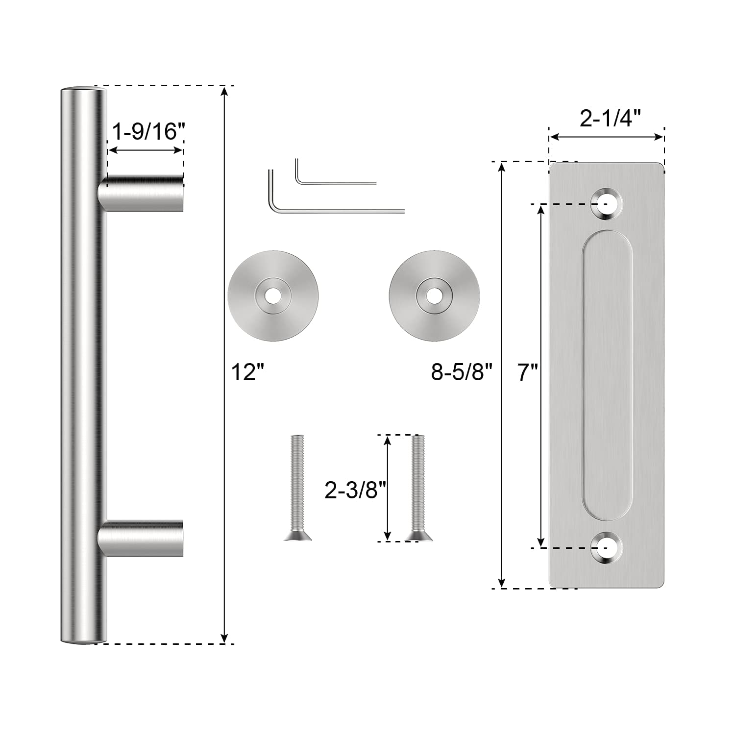 WINSOON Black 9FT Single Door Kit with 12" Sliding Barn Door Handles Brushed Nickel