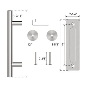 WINSOON Black 10FT Single Door Kit with 12" Sliding Barn Door Handles Brushed Nickel