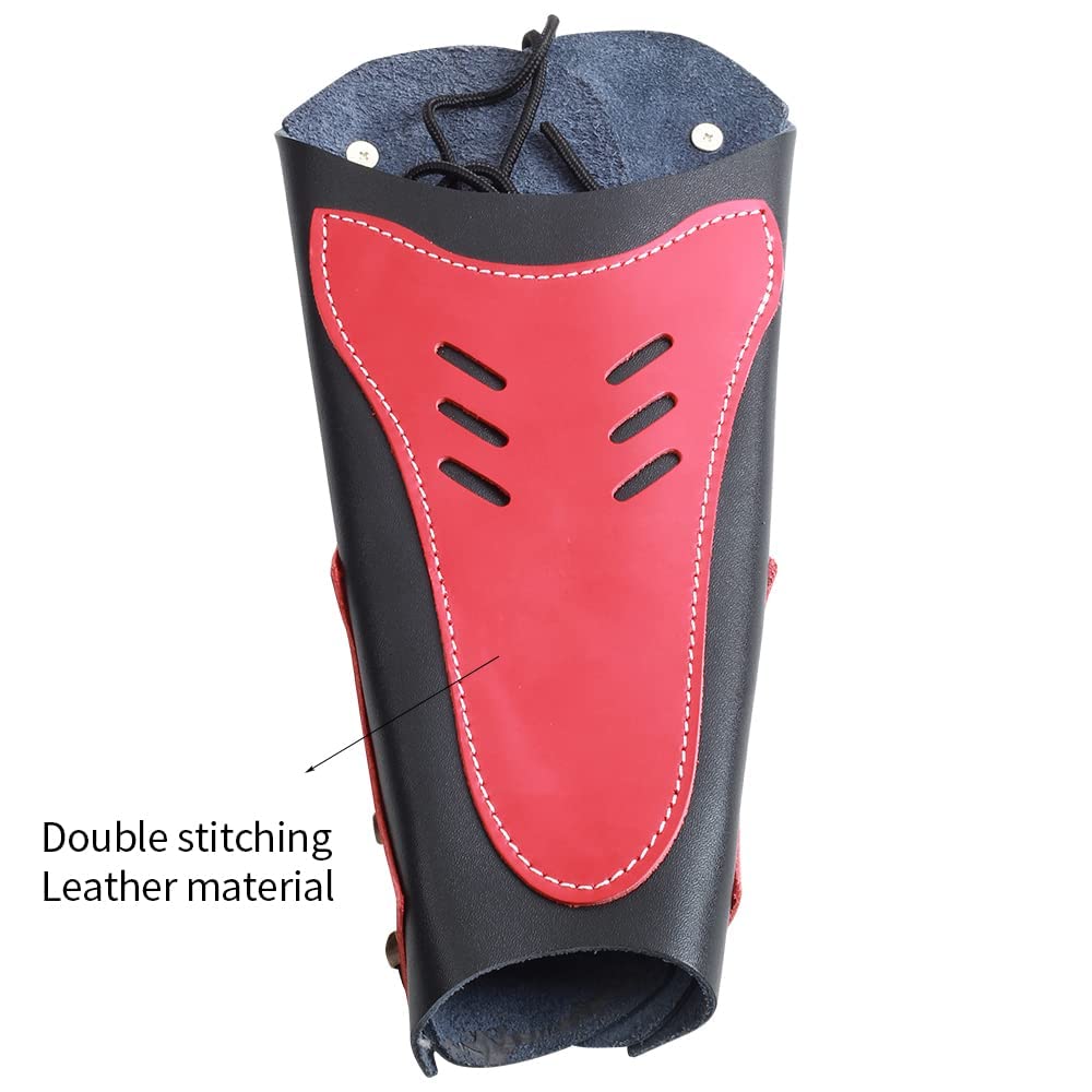 SOPOGER Archery Arm Guard Leather Bow Sleeve Forearm Guard Traditional Protective Armguard Bow Shooting Hand Guard Gear for Adult Youth Men Women Hunting Practice (Red)