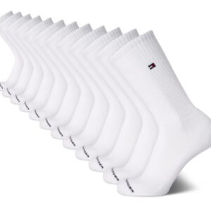 Tommy Hilfiger Men's Athletic Socks - Cushioned Crew Socks (12 Pack), Size 7-12, White Flag