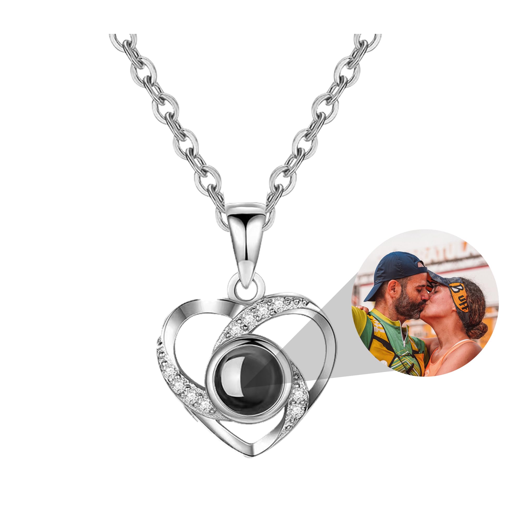 Personalized Photo Necklace Projection Necklace with Picture Inside -Sterling Silver Custom Photo Projection Necklace-Custom Jewelry Gift for Women Wife Mom Christmas