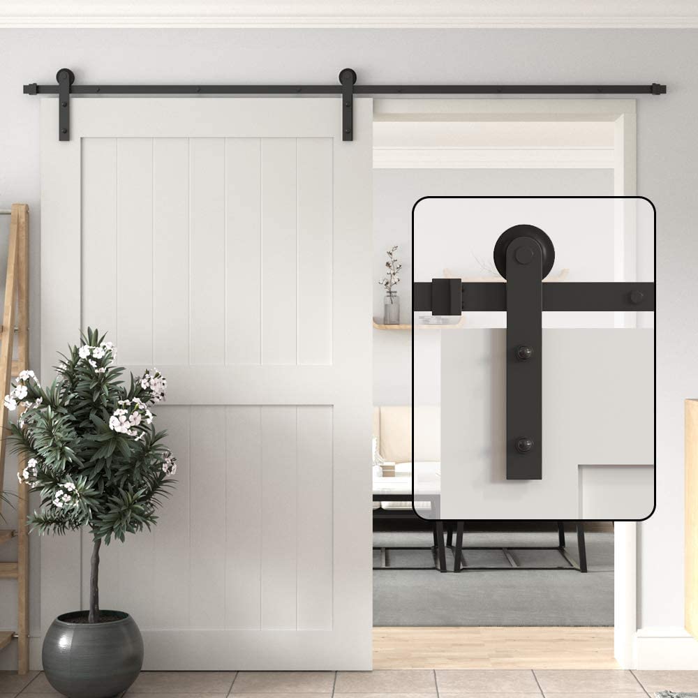 WINSOON 8FT Single Sliding Barn Door Hardware Kit with Sliding Barn Door Floor Guide Wall Mounted Hardware