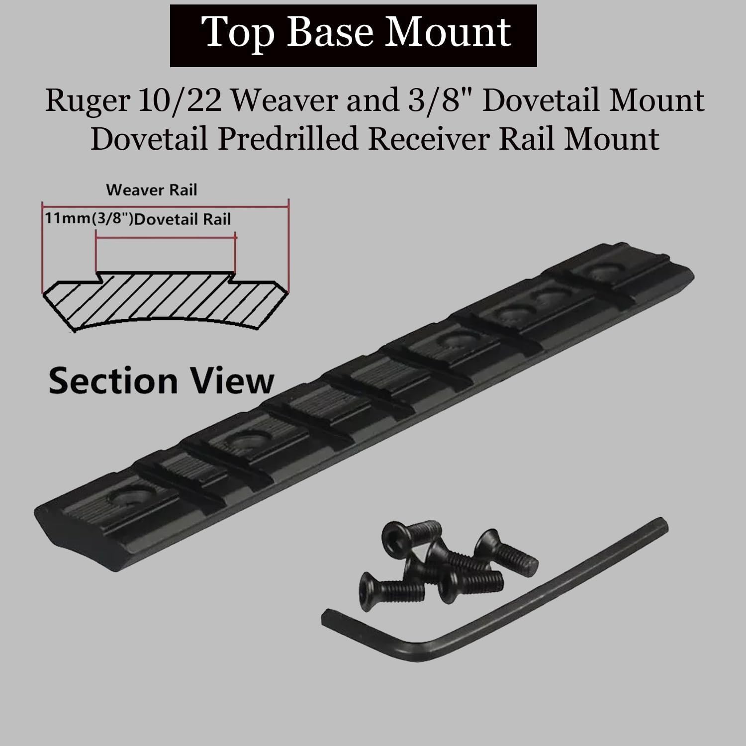 GOTICAL Ruger 10/22 Weaver and 3/8" Dovetail Mount Dovetail Predrilled Receiver Rail Mount Adapter (Black) (Rugar Rail with 30 mm Low Profile Rings)