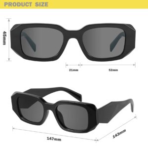 mosanana Trendy Rectangle Sunglasses for Women Men Black Vintage Retro Fashion Cool 90s Cute Funky Dark Small Stylish Chunky Goulding