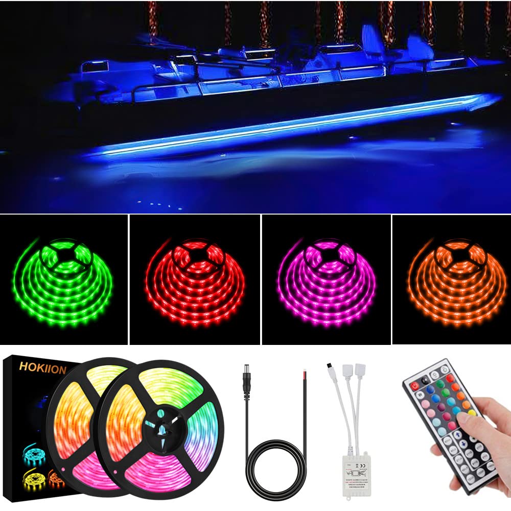 HOKIION LED Boat Strip Lights, 40FT Multi-Color Marine Pontoon Led Lights, Waterproof Boat Interior Light, Under Gunnel Lights, Boat Deck Light, Night Fishing Lights for Pontoon Fishing Bass Yacht