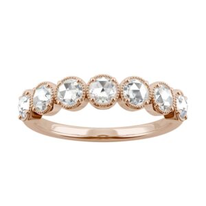 Rose Gold Moissanite by Charles & Colvard Round Rose Cut Milgrain Wedding Band-size 5 0.42cttw DEW