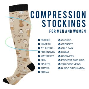 xigua Coffee Cups Compression Socks 20-30mmHg Knee High Stockings for Sport Nursing - 1 Pair