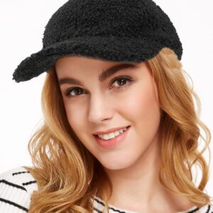 Warm-Winter-Fuzzy-Baseball-Caps-Women-Men-Fluffy-Teddy-Fleece Faux-Lamb-Wool-Basellball-Hat Black