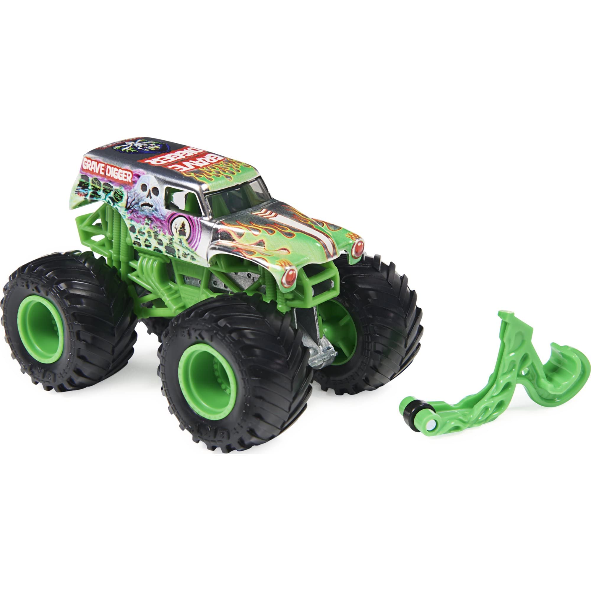 Monster Jam 2021 Spin Master 1:64 Diecast Monster Truck with Wheelie Bar: Legacy Trucks Grave Digger Silver Chrome