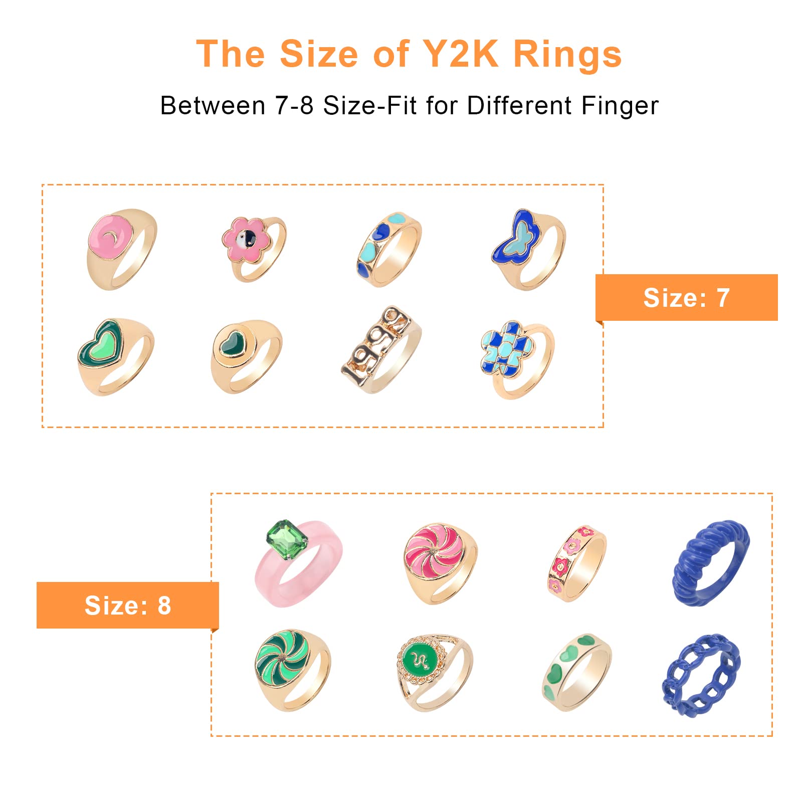 CrazyPiercing Chunky Rings Colorful Cute Chunky Rings Set Resin Acrylic Rings for Women, Teen, Girls, Aesthetic Finger Knuckle Y2K Rings Plastic Trendy Rings Set(18Pcs)