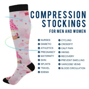 xigua Valentine's Mother's Day Cute Gnome Compression Socks 20-30mmHg Knee High Stockings for Sport Nursing - 1 Pair