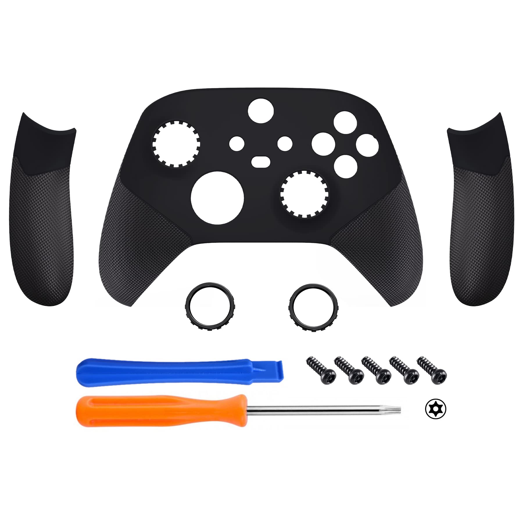 eXtremeRate ASR Version Performance Rubberized Side Rails Grips Shell for Xbox Series X & S with Accent Rings, Black Redesigned Grip Handles Faceplate for Xbox Core Controller [Controller Excluded]