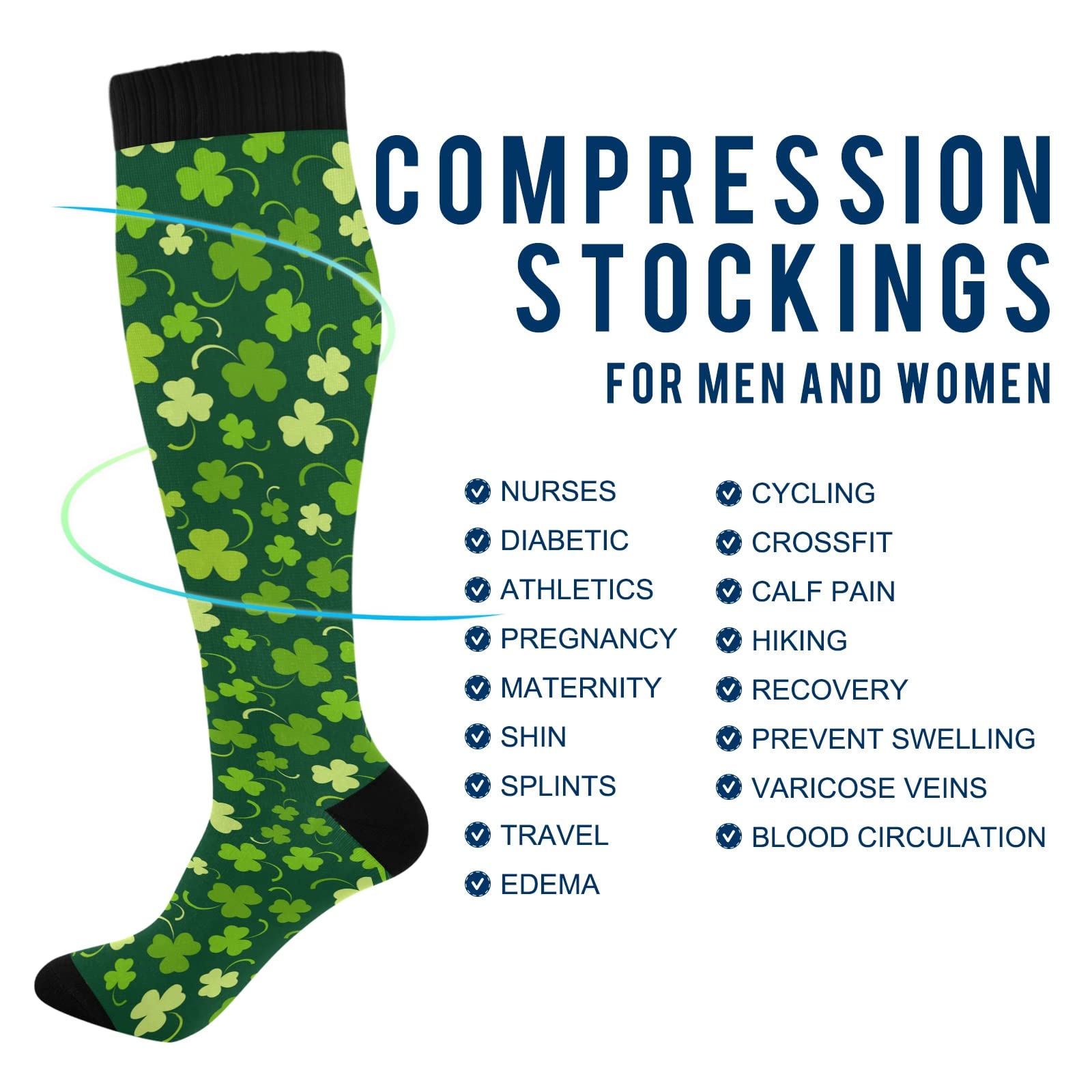 xigua St. Patrick's Day Compression Socks 20-30mmHg Knee High Stockings for Sport Nursing - 1 Pair