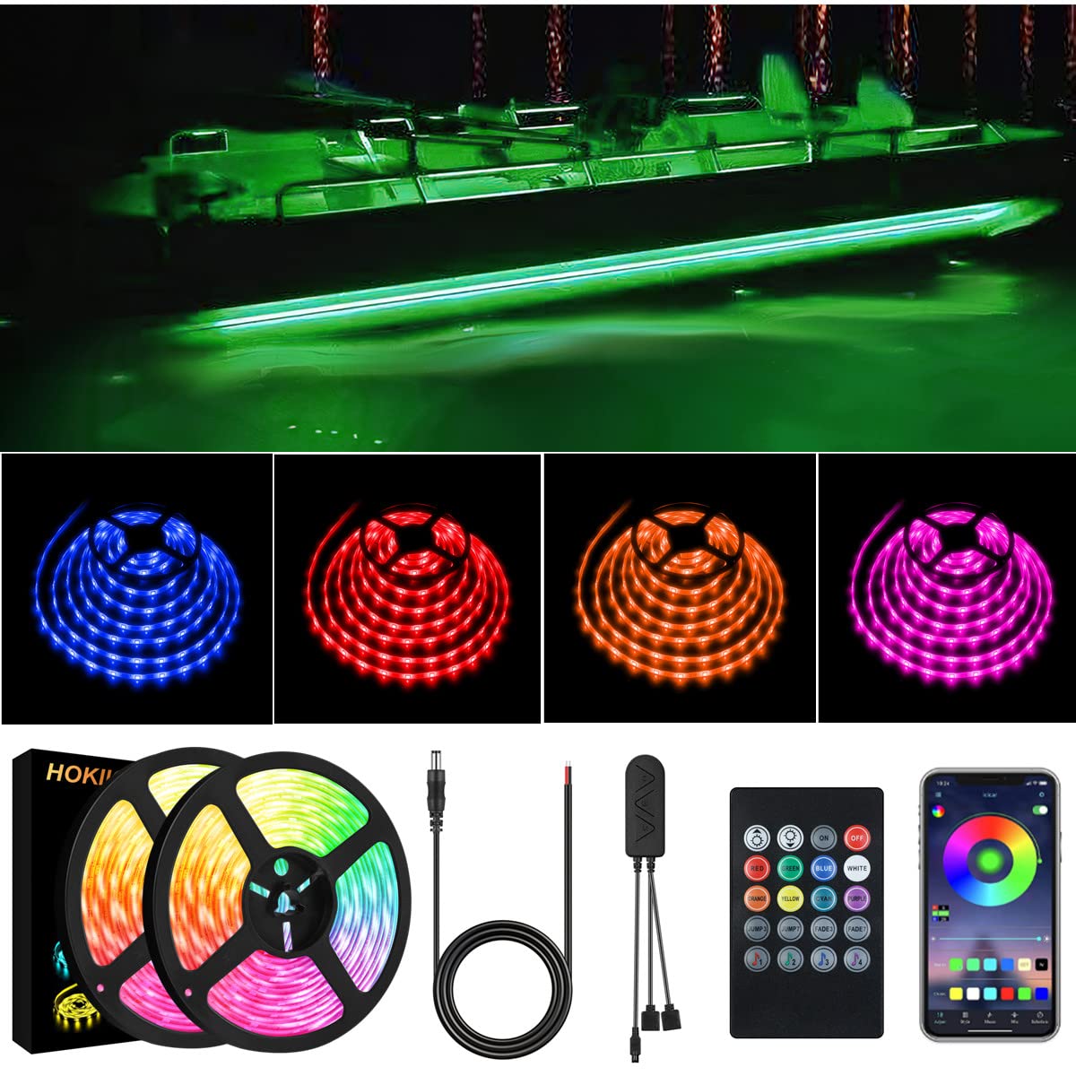 Led Strip Boat Lights Kit, 40FT Bluetooth Multi-Color Marine Pontoon Led Lights, Waterproof Boat Interior Light, Under Gunnel Deck Lights, Night Fishing Lights, APP/Remote Control, Sound Music Sync