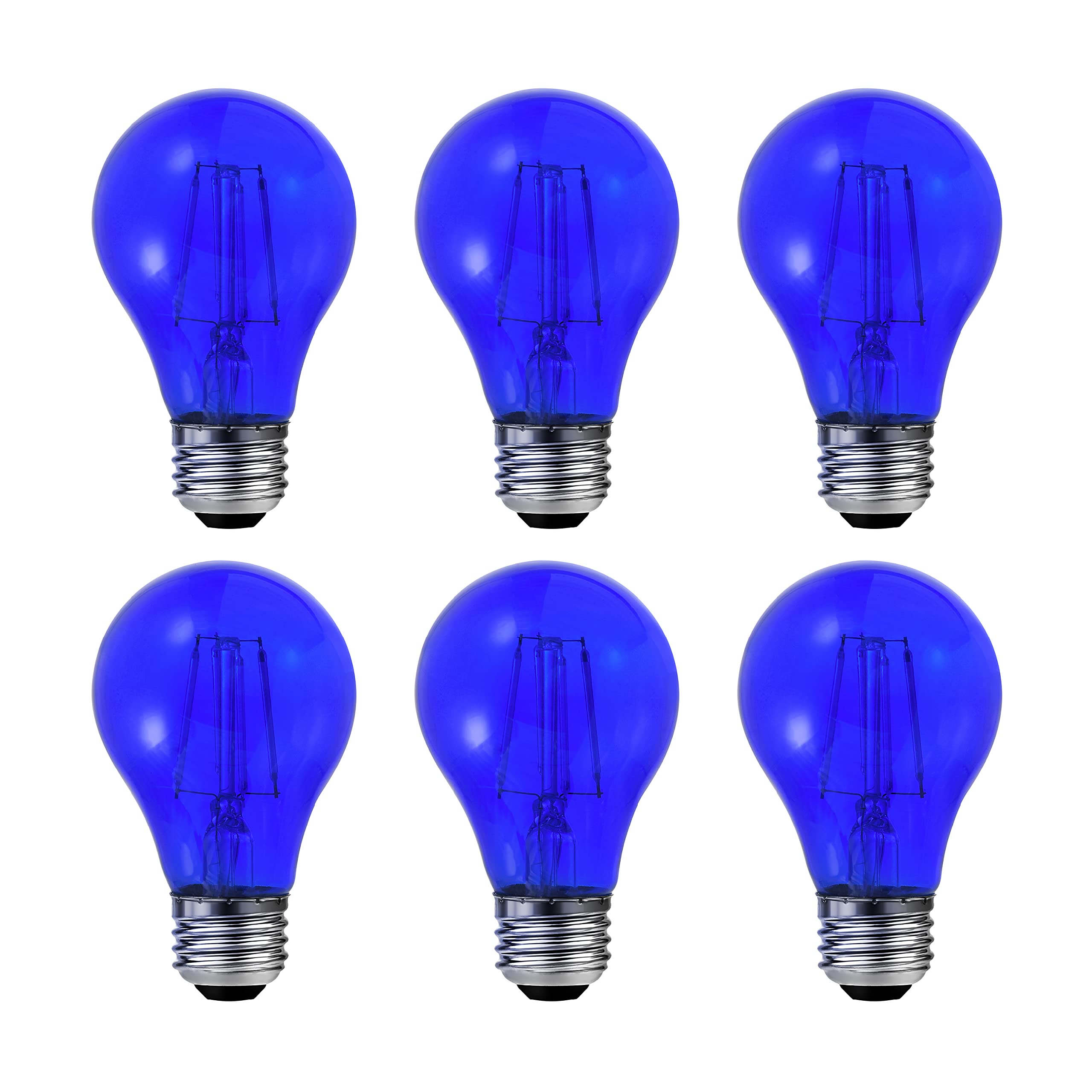 Sylvania LED Blue Glass Filament A19 Light Bulb, Efficient 4.5W, 40W Equivalent, Dimmable, E26 Medium Base - 6 Pack (41744)