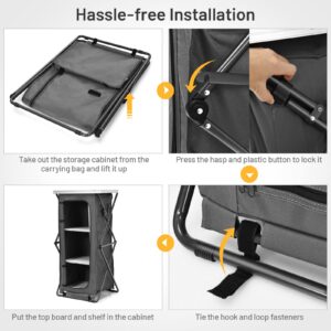 Giantex Folding Camping Storage Cabinet with 3 Shelves and Carry Bag, Portable Outdoor Camping Organizer Kitchen Table, Quick Set-up for BBQ Camping Picnic Backyard, Compact Pop-Up Cupboard, 47''H