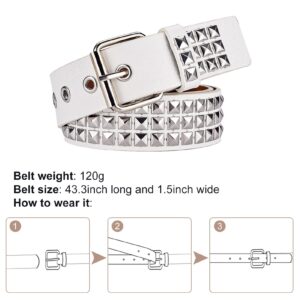 Studded Belt Metal Punk Rock Rivet Belt Emo Pyramid Stud Belt Threads Studded Goth Belt For Women Men Jeans Skirt (white)