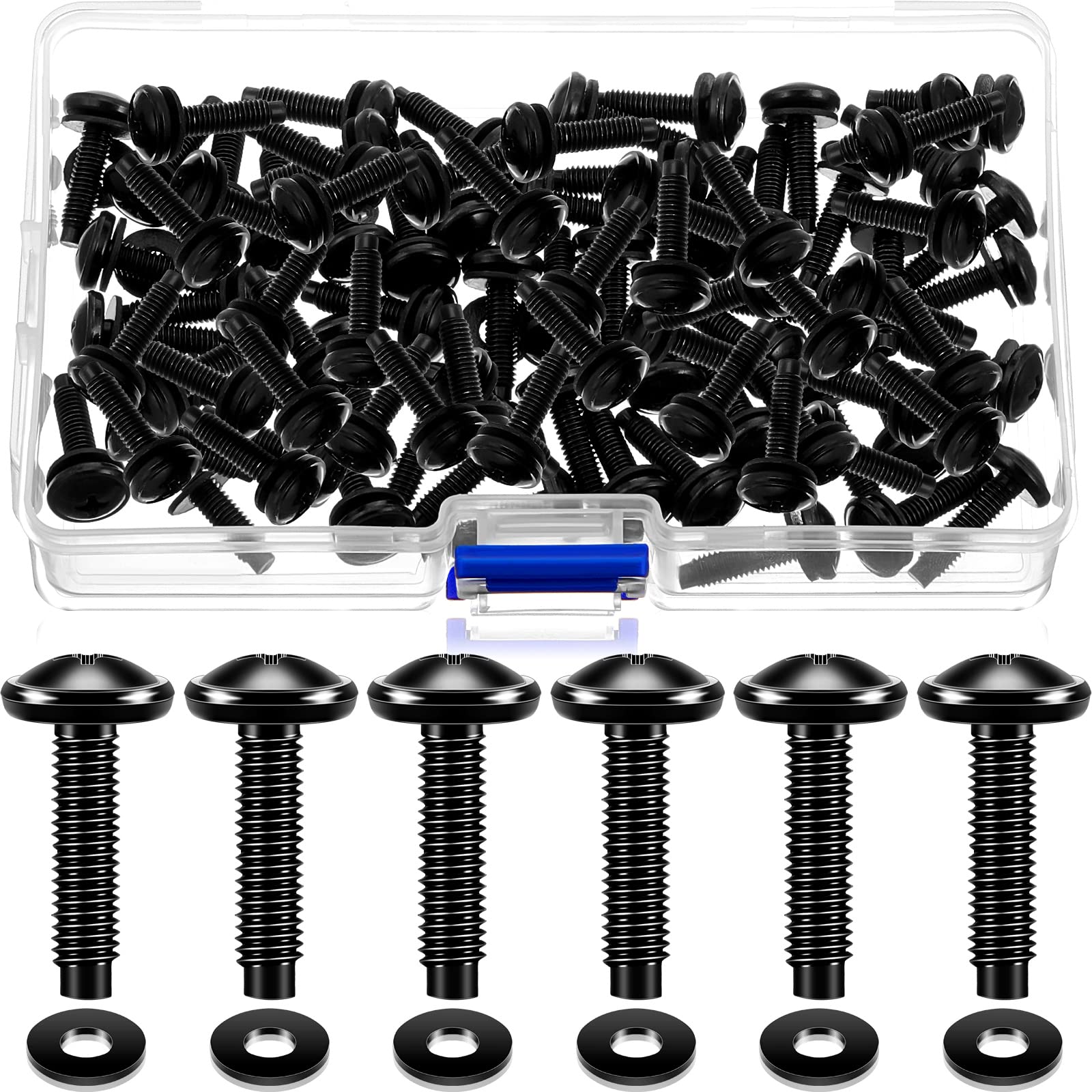 50 Pieces 10/32 Rack Screws 10/32 Rack Mount Screws Stainless Steel Rack Screws Black Server Rack Rail Screws Studio Screws with Nylon Rack Washers for Audio Server Rack Mounts Hardware Rails