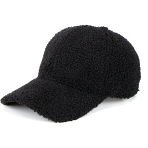 warm-winter-fuzzy-baseball-caps-women-men-fluffy-teddy-fleece faux-lamb-wool-basellball-hat black