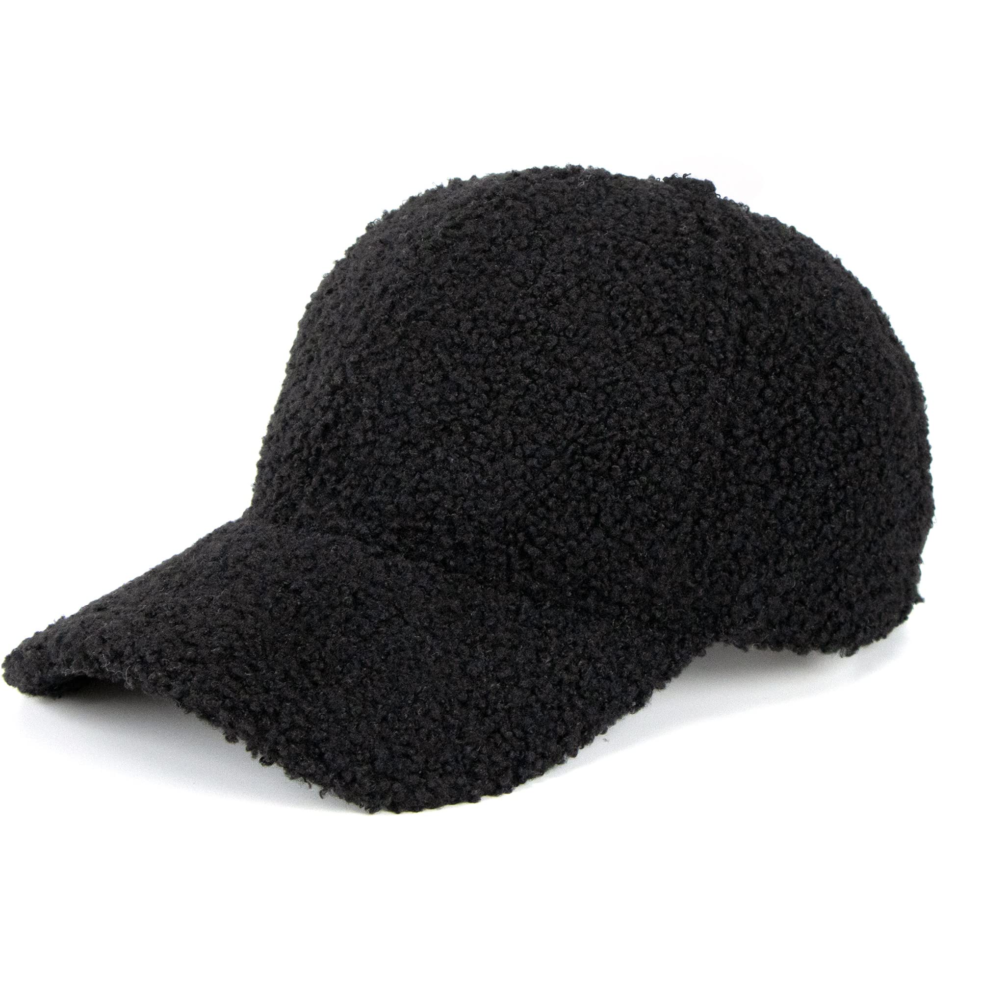 Warm-Winter-Fuzzy-Baseball-Caps-Women-Men-Fluffy-Teddy-Fleece Faux-Lamb-Wool-Basellball-Hat Black