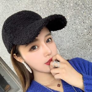 Warm-Winter-Fuzzy-Baseball-Caps-Women-Men-Fluffy-Teddy-Fleece Faux-Lamb-Wool-Basellball-Hat Black