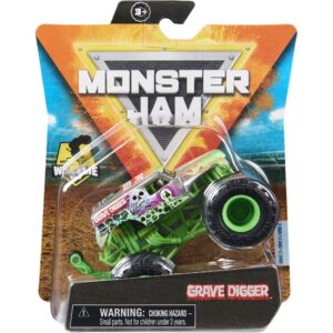 monster jam 2021 spin master 1:64 diecast monster truck with wheelie bar: legacy trucks grave digger silver chrome