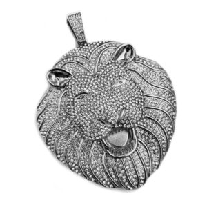 HIP HOP JEWELRY ICED LAB DIAMOND JUMBO SIZE LION HEAD BLING RAPPER CHARM PENDANT (SILVER)