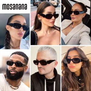 mosanana Trendy Rectangle Sunglasses for Women Men Black Vintage Retro Fashion Cool 90s Cute Funky Dark Small Stylish Chunky Goulding