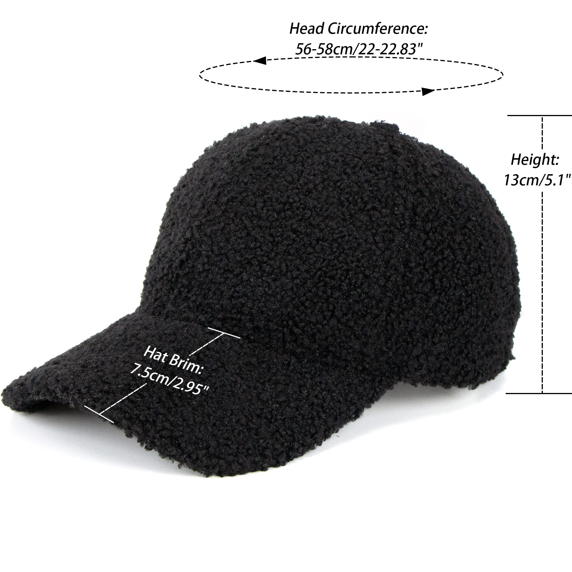 Warm-Winter-Fuzzy-Baseball-Caps-Women-Men-Fluffy-Teddy-Fleece Faux-Lamb-Wool-Basellball-Hat Black