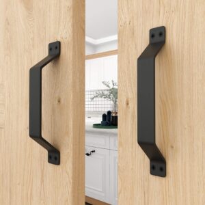 WINSOON Sliding Barn Door Hardware Double Door 12ft Track Kit with Set of 2 Pcs Black Painted Solid Steel Gate Handle Kit