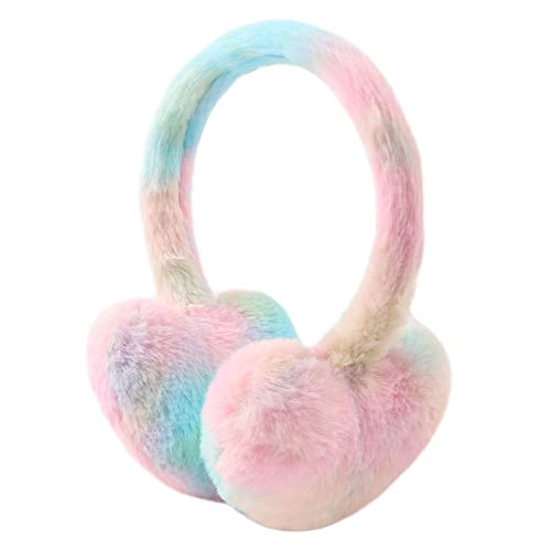 Yuoahcn Toddler Kids Winter Earmuffs Girl Warm Ear Muffs Baby Girls Plush Ear Warmers Cute Bow Ear Covers Headband 3-8Y (Rainbow Pink)